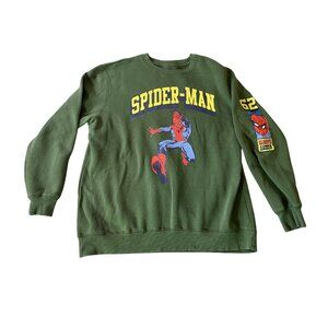 Spider-Man Graphic Green Crewneck Sweatshirt Marvel Comics Vintage Style XL